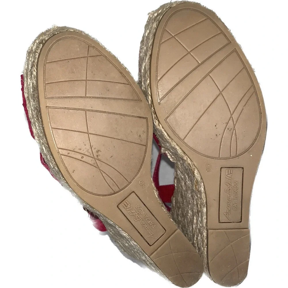 Wedge Sandals T-Strap Espadrille Platform Ankle Buckle Closure Women Size 9 Pink